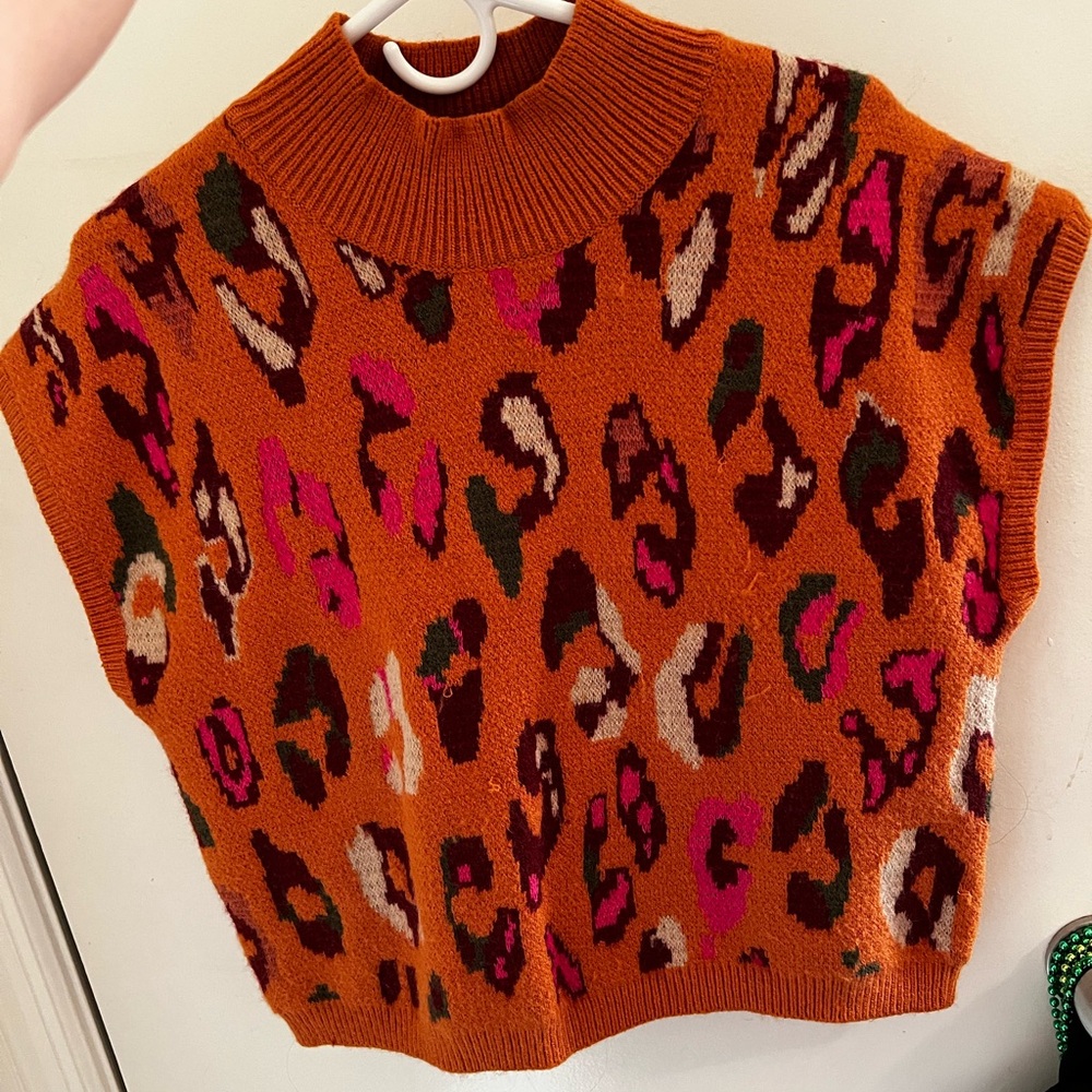 Entro Orange and Pink Cowl Neck Sweater Animal Print